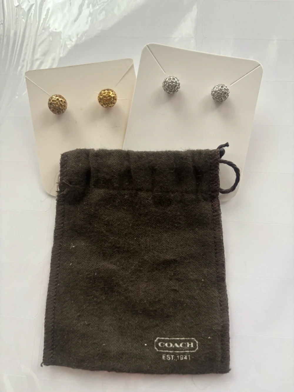 Coach Gold-Tone and Silver-Tone Diamond Pavé Ball Stud Earrings Duo - Picture 4 of 5